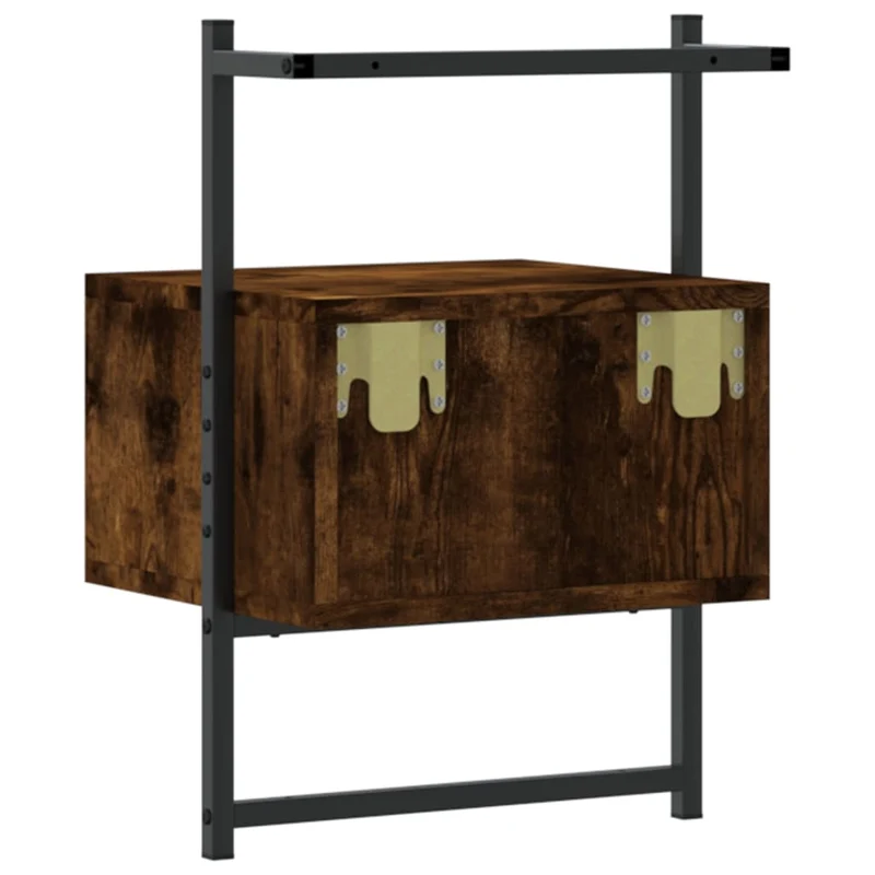 Lot de 2 tables de chevet murale avec tiroir 35 x 30 x 51 cm bois d'ingénierie marron et métal DEC034152