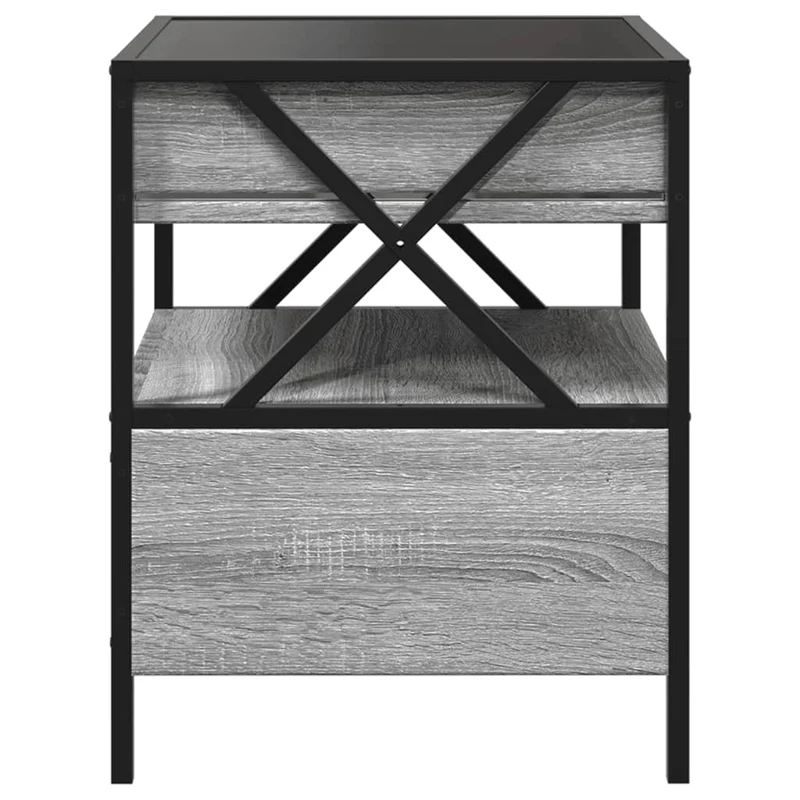 Table de chevet avec miroir à LED et tiroir 40 x 40 x 51 cm bois d'ingénierie gris verre et acier DEC033166