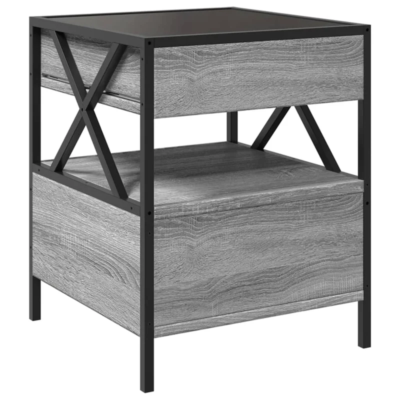 Table de chevet avec miroir à LED et tiroir 40 x 40 x 51 cm bois d'ingénierie gris verre et acier DEC033166