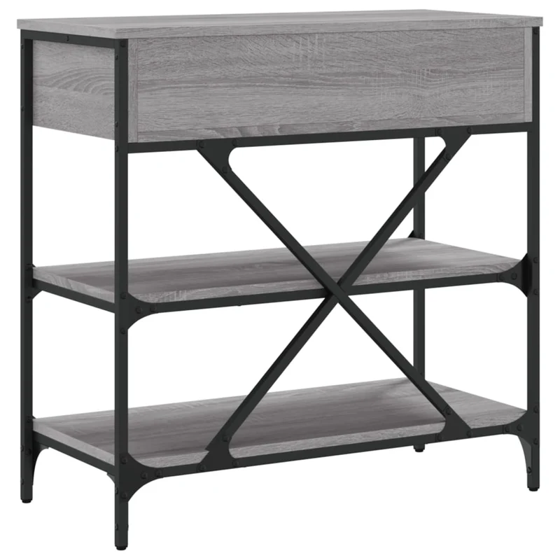 Table console avec tiroirs et étagères 75 x 34,5 x 75 cm bois d'ingénierie gris et métal DEC032244