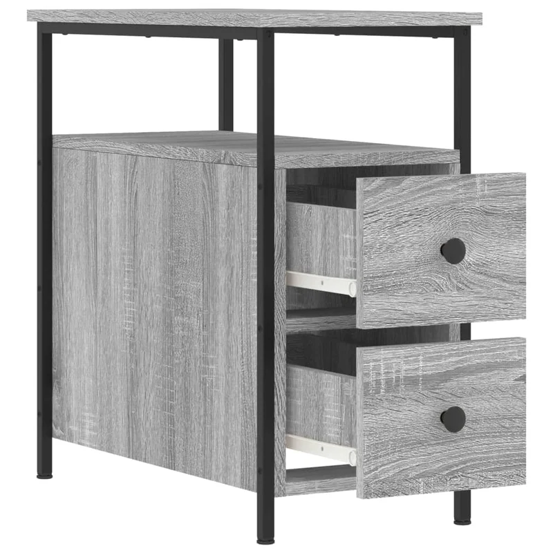 Table de chevet avec deux tiroirs et compartiment ouvert 30 x 60 x 60 cm bois d'ingénierie gris DEC034583