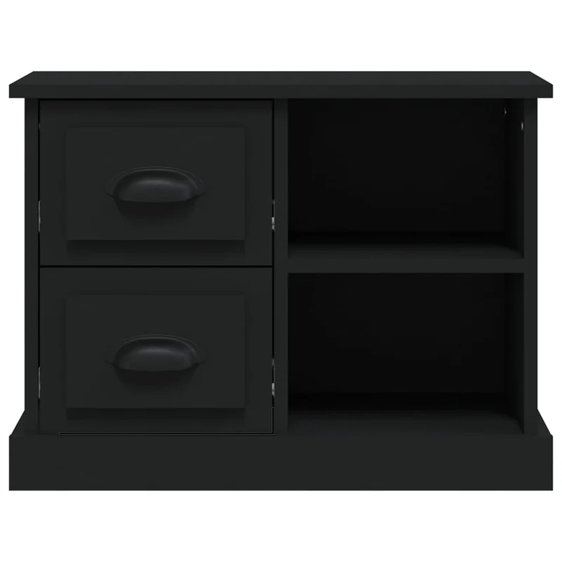 Table de chevet avec 2 tiroirs et 2 compartiments 60 x 35,5 x 45 cm bois d'ingénierie noir DEC034520