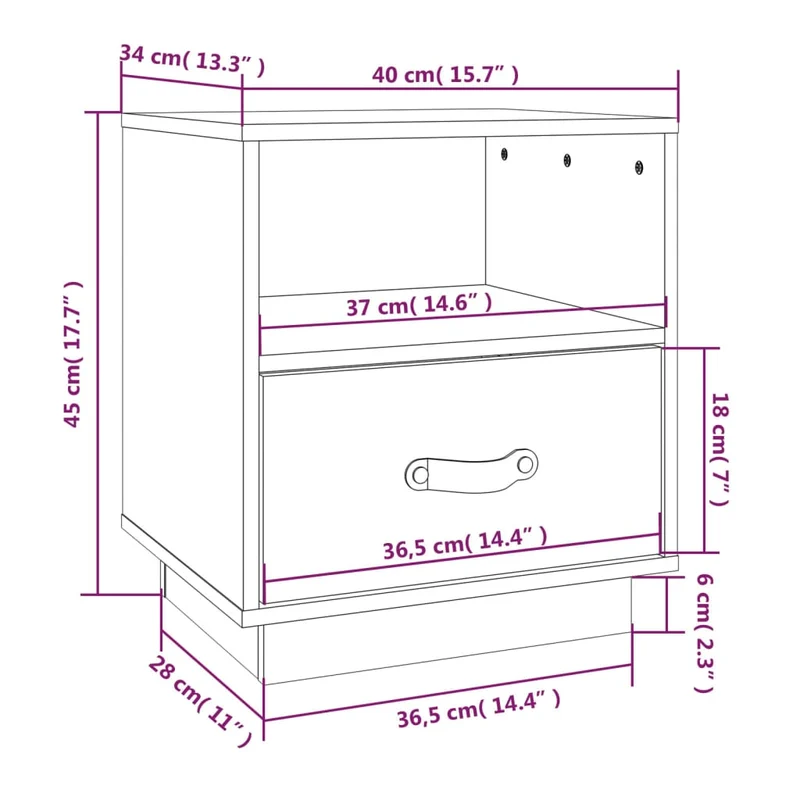Table de chevet compartiment ouvert et tiroir 40 x 34 x 45 cm bois de pin massif marron DEC034131