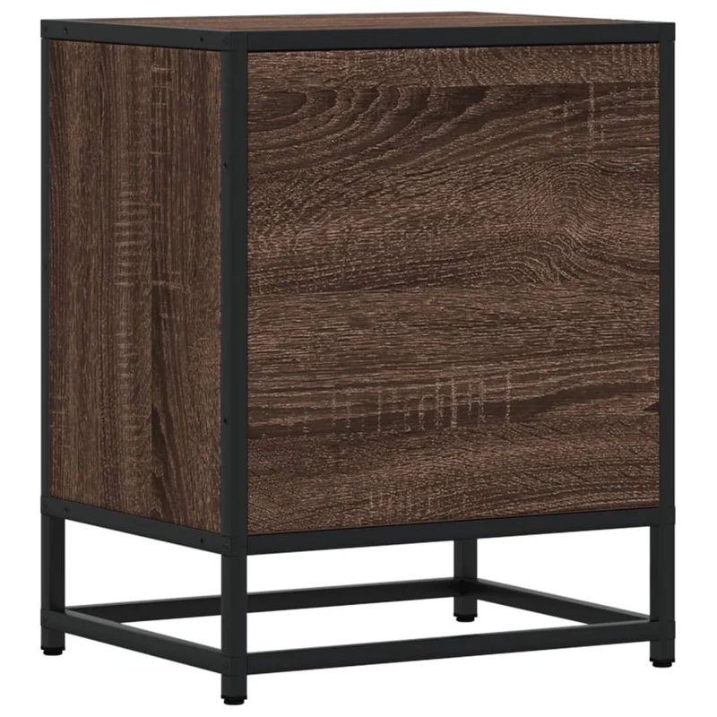 Table de chevet avec tiroir et compartiment ouvert 40 x 31 x 50 cm bois d'ingénierie marron et acier DEC033703
