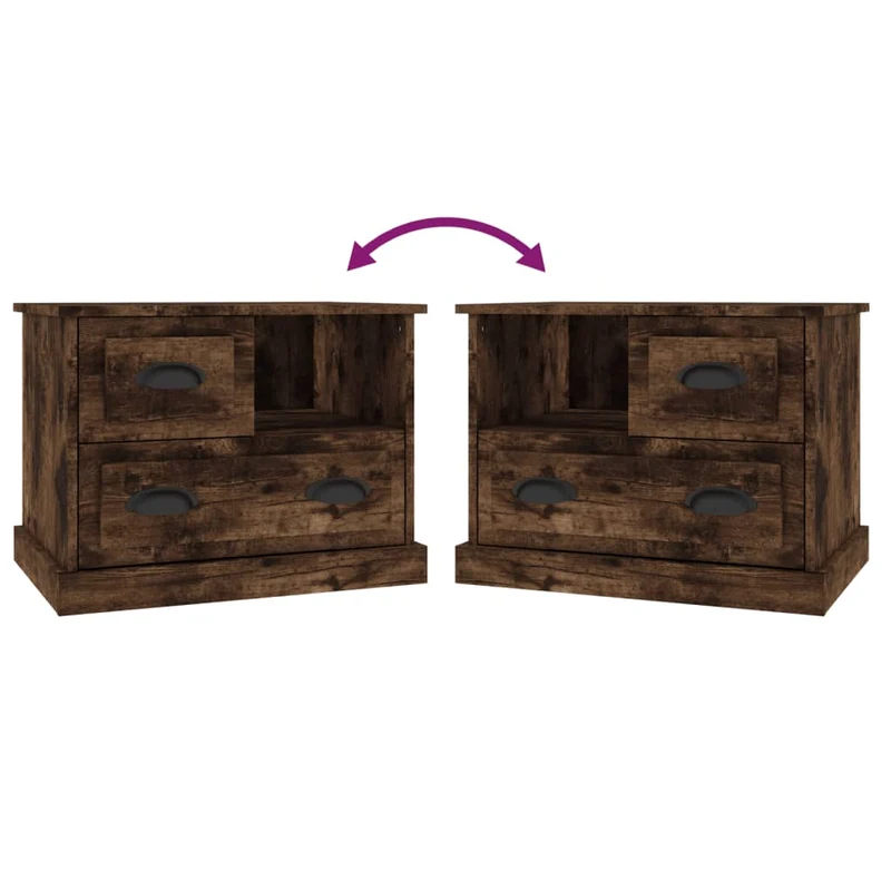 Table de chevet avec compartiment et 2 tiroirs 60 x 39 x 45 cm bois d'ingénierie marron DEC033671