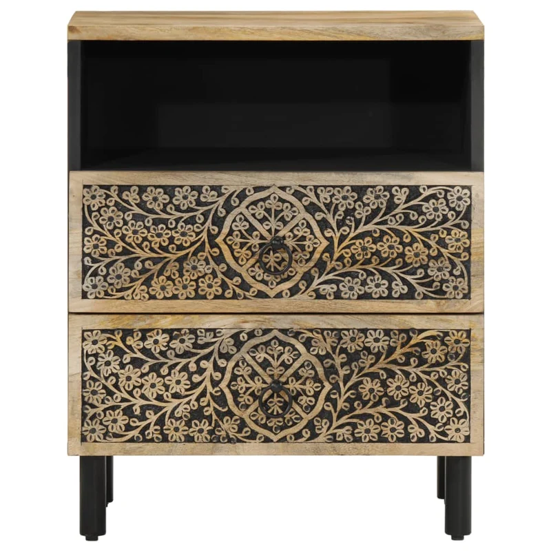 Table de chevet avec 2 tiroirs et 1 compartiment 50 x 33 x 60 cm bois de manguier et fer DEC033042