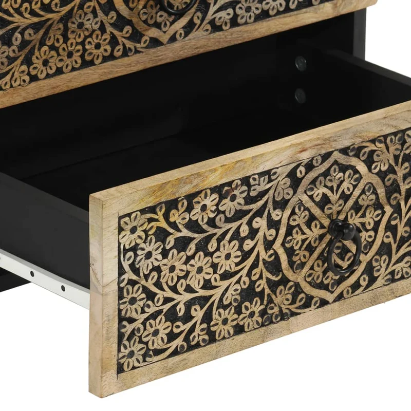 Table de chevet avec 2 tiroirs et 1 compartiment 50 x 33 x 60 cm bois de manguier et fer DEC033042