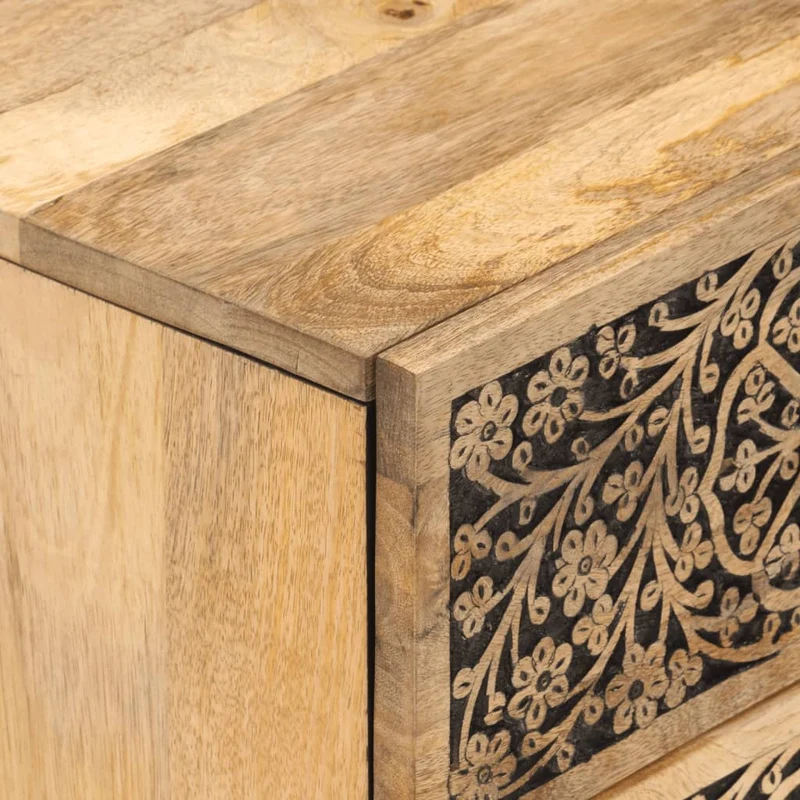 Table de chevet avec deux tiroirs 40 x 33 x 46 cm bois de manguier et fer DEC032975