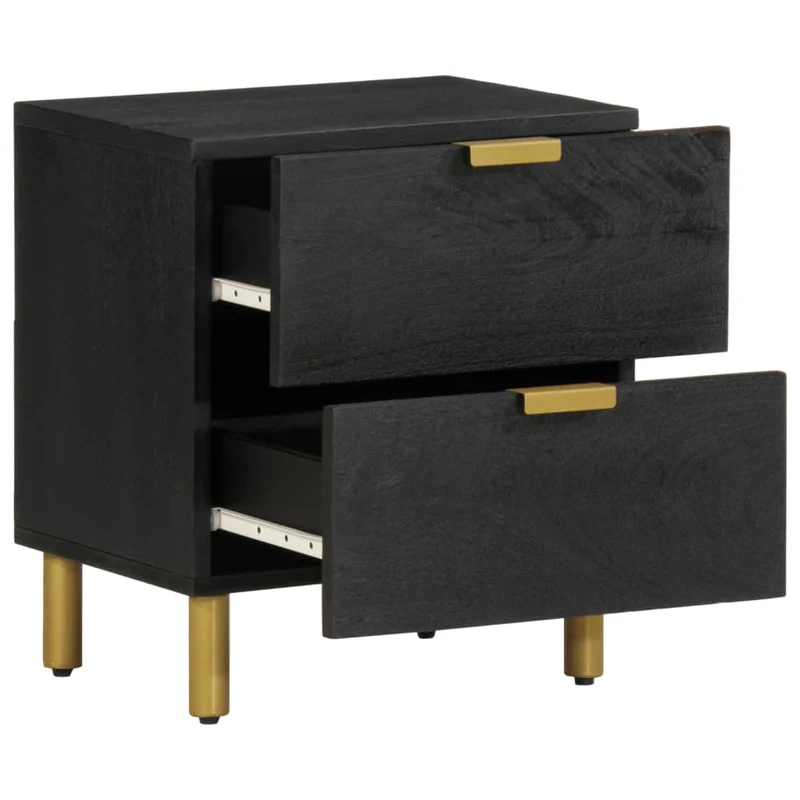 Table de chevet avec 2 tiroirs 40 x 33 x 46 cm bois de manguier noir DEC034414