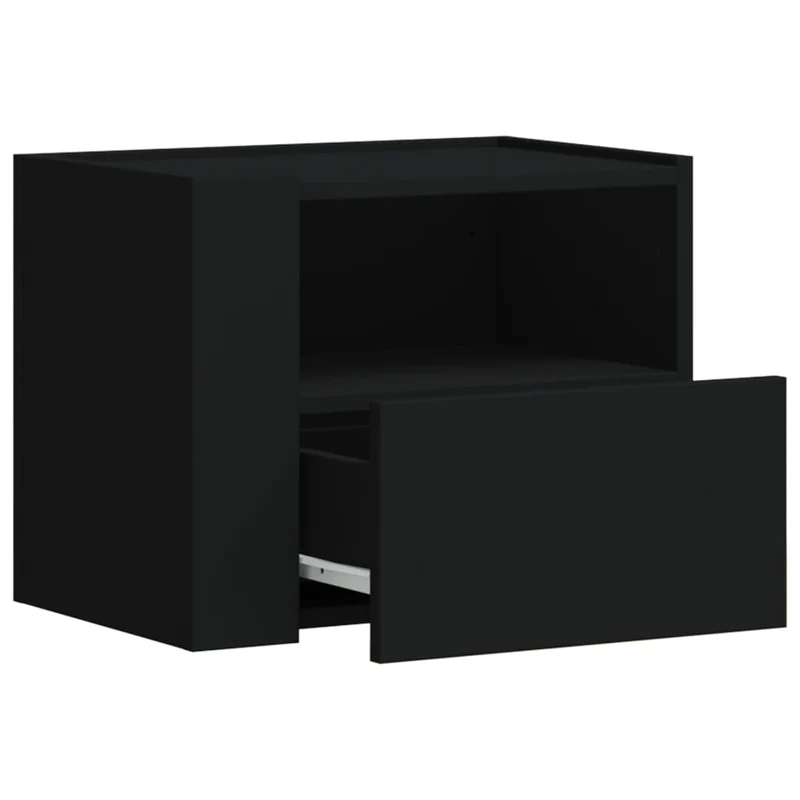 Table de chevet murale avec tiroir et compartiment ouvert 45 x 30 x 35 cm bois d'ingénierie noir DEC034317