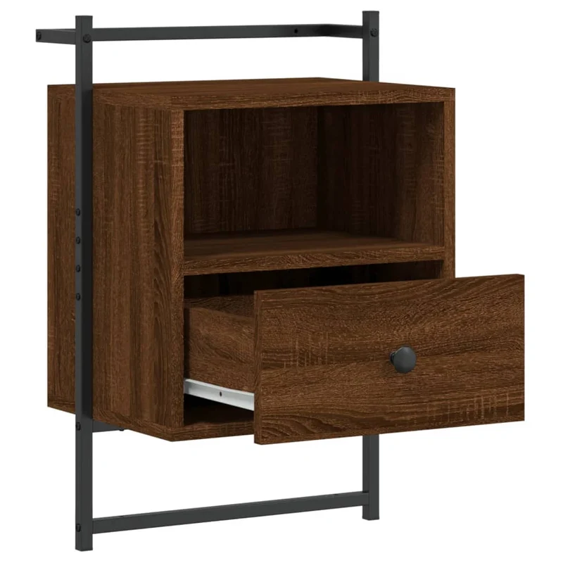 Table de chevet murale avec tiroir et compartiment ouvert 40 x 30 x 61 cm bois d'ingénierie marron DEC034247