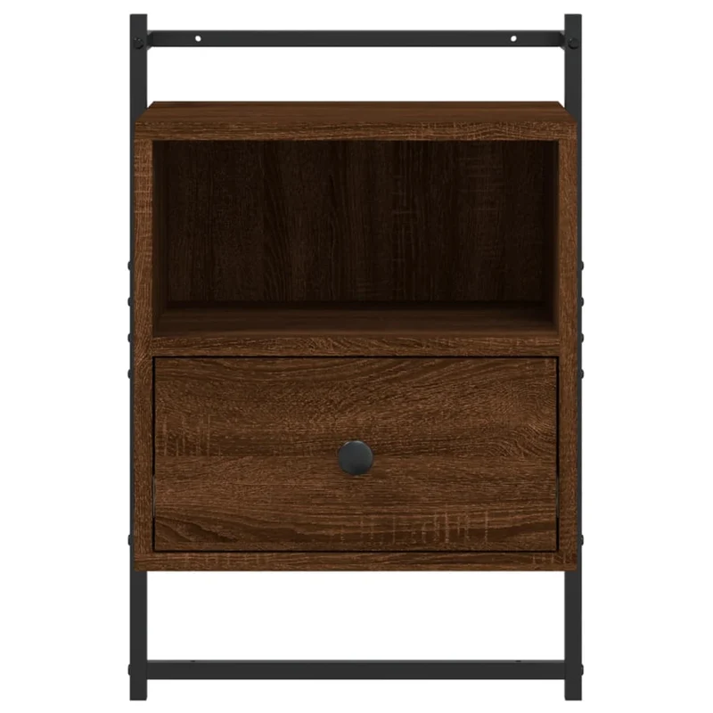 Table de chevet murale avec tiroir et compartiment ouvert 40 x 30 x 61 cm bois d'ingénierie marron DEC034247