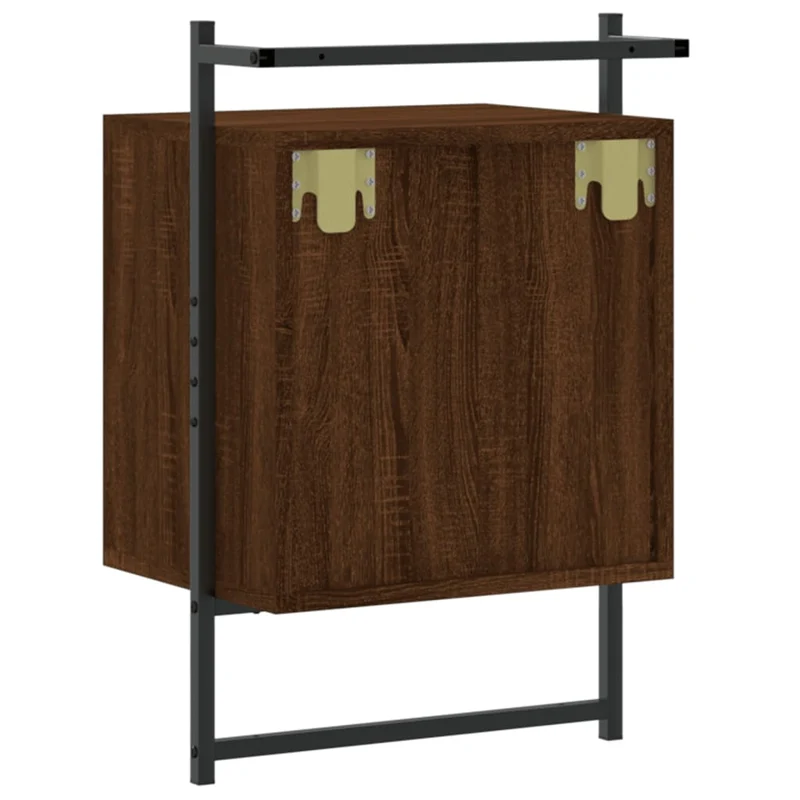 Table de chevet murale avec tiroir et compartiment ouvert 40 x 30 x 61 cm bois d'ingénierie marron DEC034247