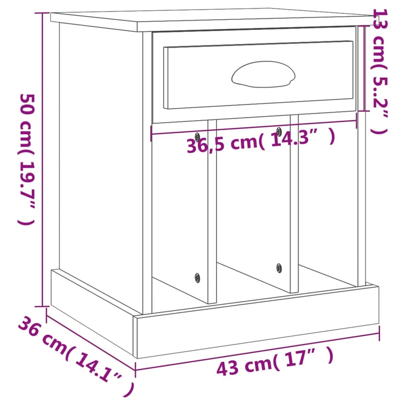 Table de chevet avec tiroir et compartiments 43 x 36 x 50 cm bois d'ingénierie gris DEC034039