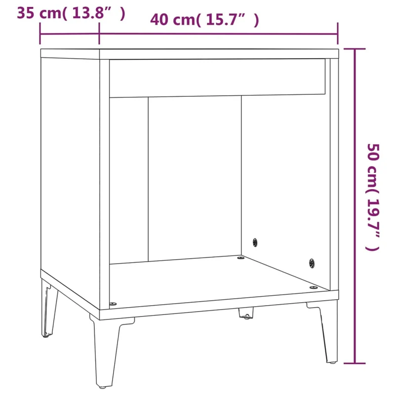 Table de chevet avec compartiment ouvert 40 x 35 x 50 cm bois d'ingénierie marron et métal DEC033581