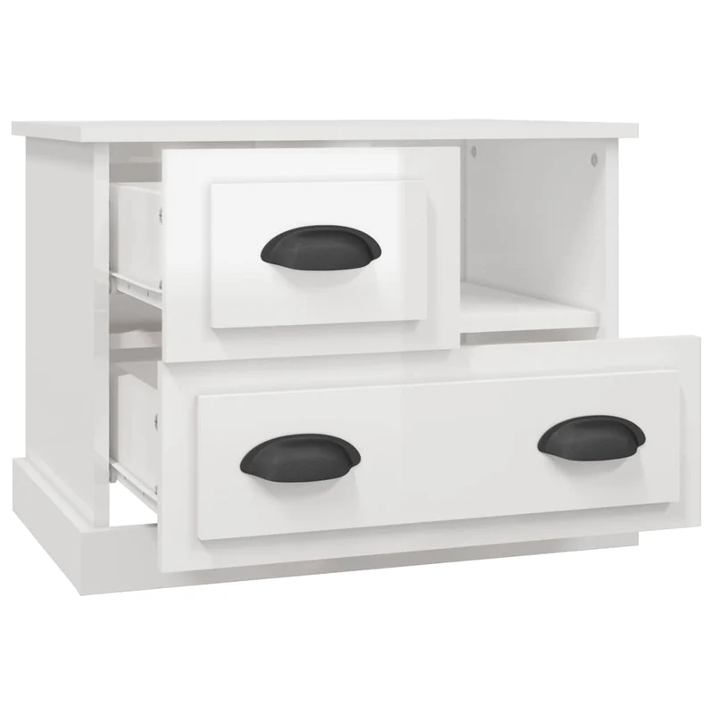 Table de chevet avec tiroirs et compartiment ouvert 60 x 39 x 45 cm bois d'ingénierie blanc brilliant DEC033514