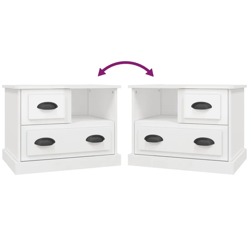 Table de chevet avec tiroirs et compartiment ouvert 60 x 39 x 45 cm bois d'ingénierie blanc brilliant DEC033514