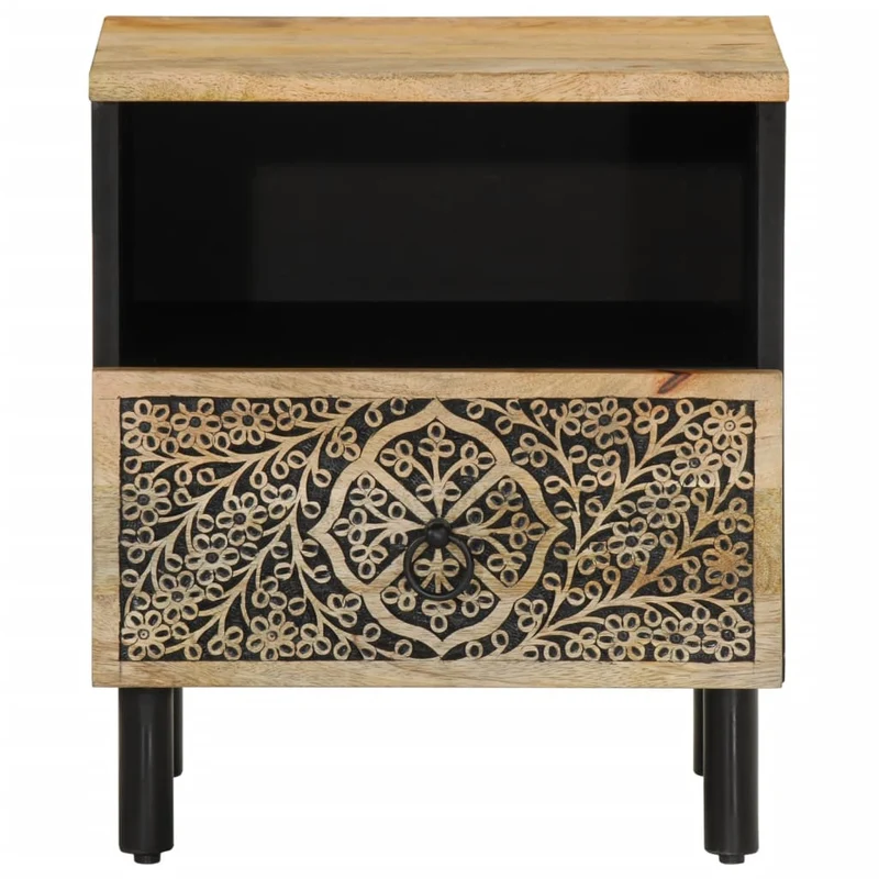Table de chevet avec tiroir et compartiment ouvert 40 x 33 x 46 cm bois de manguier et fer DEC032971