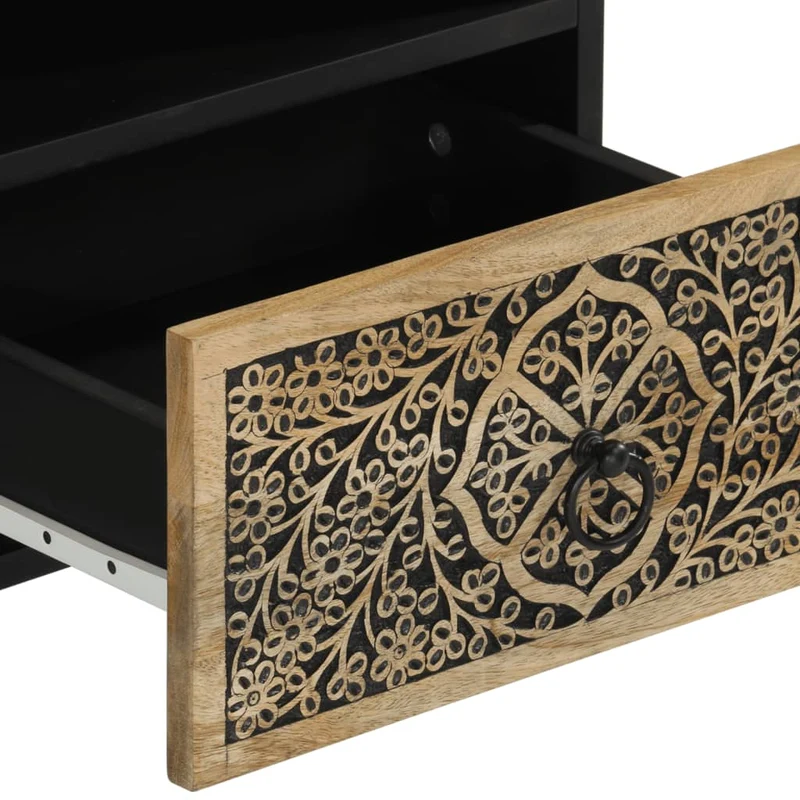 Table de chevet avec tiroir et compartiment ouvert 40 x 33 x 46 cm bois de manguier et fer DEC032971