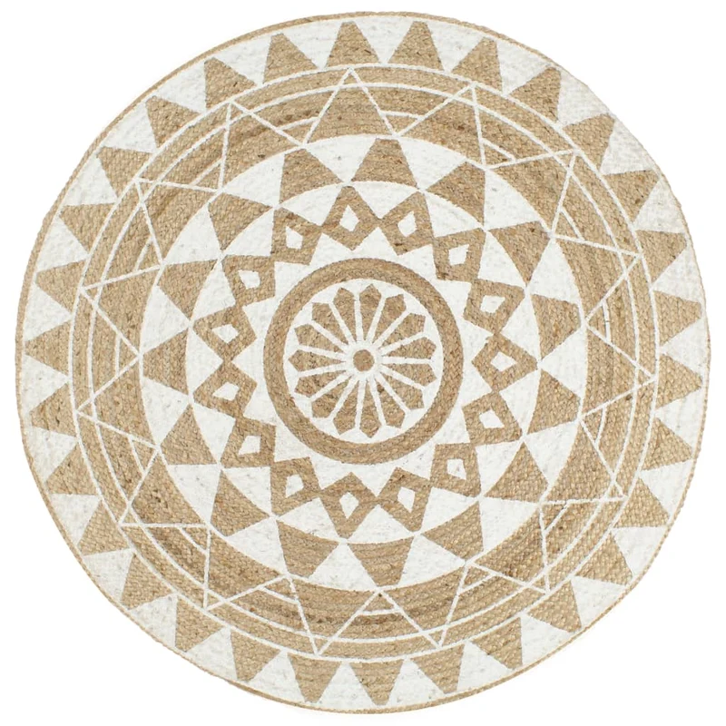 Tapis fait à la main Jute avec imprimé blanc 120 cm DEC023491