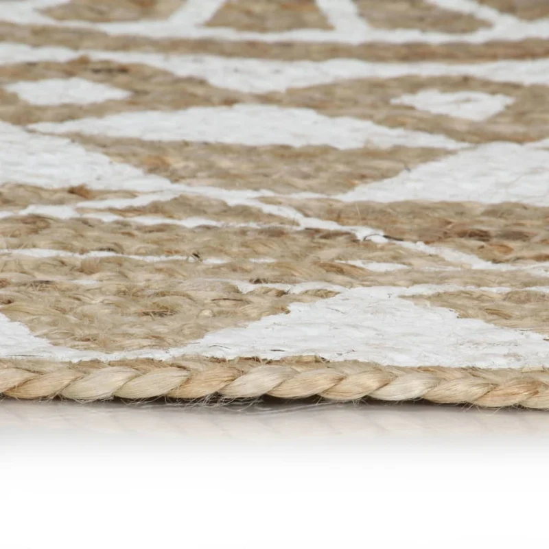 Tapis fait à la main Jute avec imprimé blanc 120 cm DEC023491