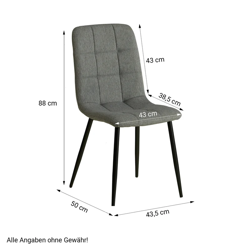 Chaise de salle à manger cuisine confortable et moderne en tissu gris pieds en métal noir CDS06001