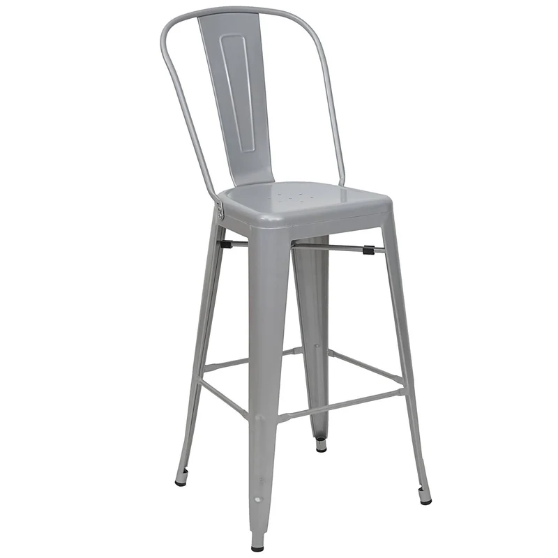 Ensemble table haute avec 2 tabourets de bar en métal gris style industriel TAB04010