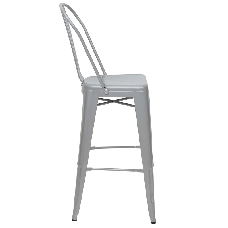 Ensemble table haute avec 2 tabourets de bar en métal gris style industriel TAB04010