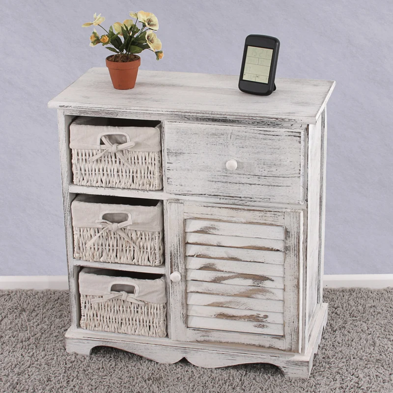Commode avec 3 paniers 63x60x30cm style vintage blanc 04_0002474