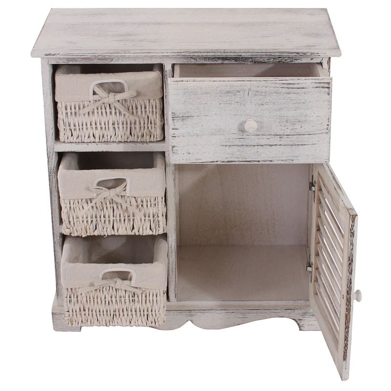 Commode avec 3 paniers 63x60x30cm style vintage blanc 04_0002474