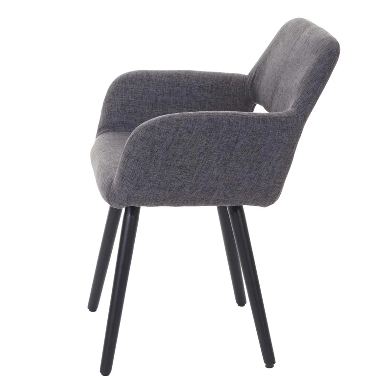 Chaise fauteuil de salle à manger bureau rétro en tissu gris pieds foncés 04_0002150
