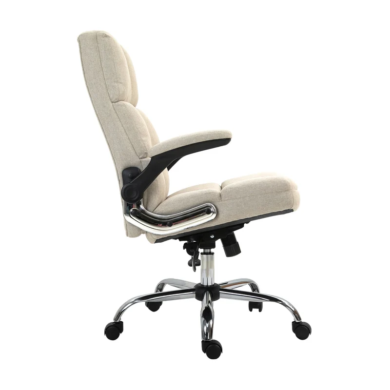 Chaise de bureau pivotante réglable en hauteur en tissu marron clair forme ergonomique 04_0001877