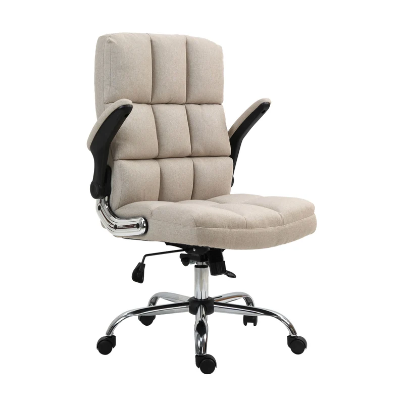 Chaise de bureau pivotante réglable en hauteur en tissu marron clair forme ergonomique 04_0001877