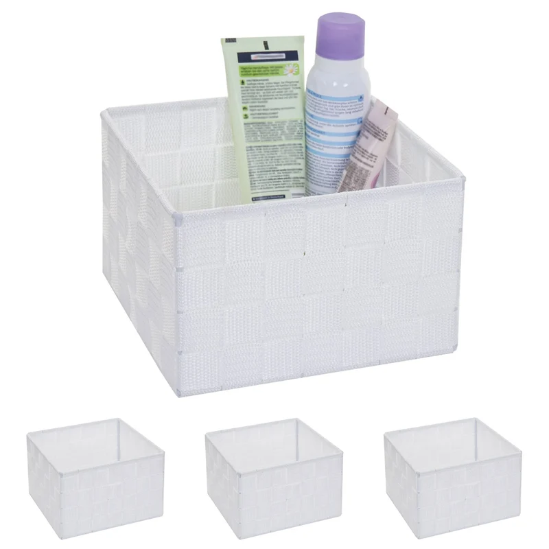 4x paniers de rangement panier décoratif 12x19x19cm polypropylène blanc 04_0000605