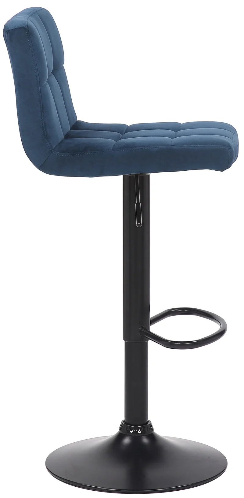 Tabouret de bar en velours bleu avec pieds en métal noir assise rembourée repose-pieds pivotant TDB10175