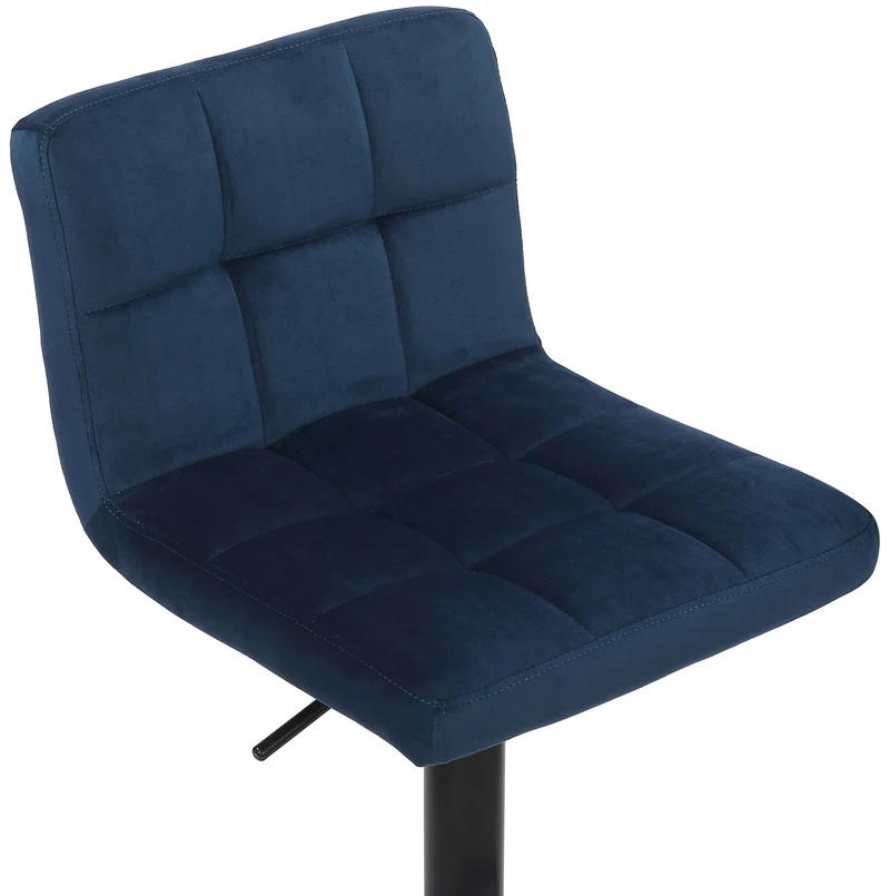Tabouret de bar en velours bleu avec pieds en métal noir assise rembourée repose-pieds pivotant TDB10175