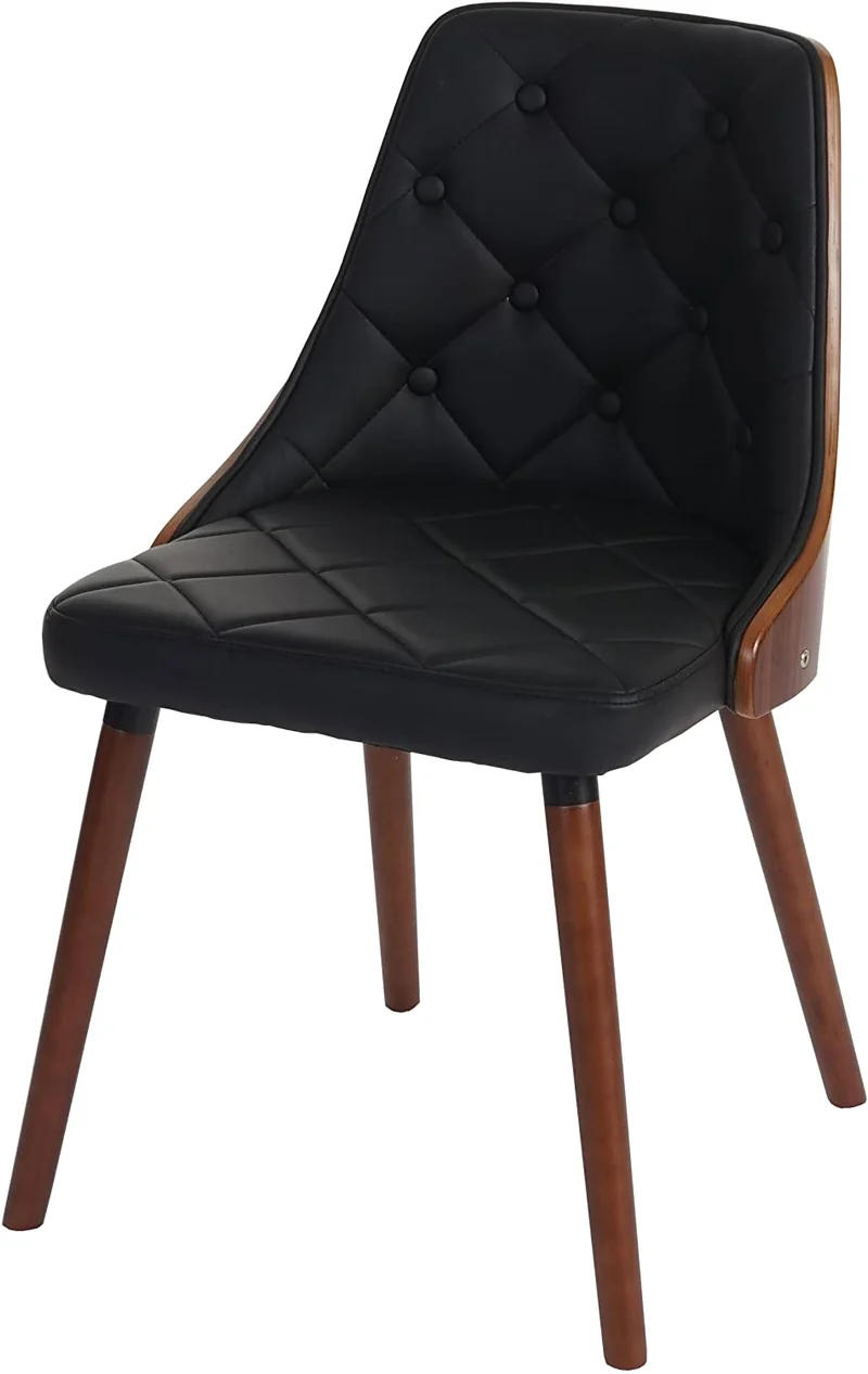 Lot de 6 chaises de salle à manger capitonné design chic en bois noyer et assise en synthétique noir CDS04668