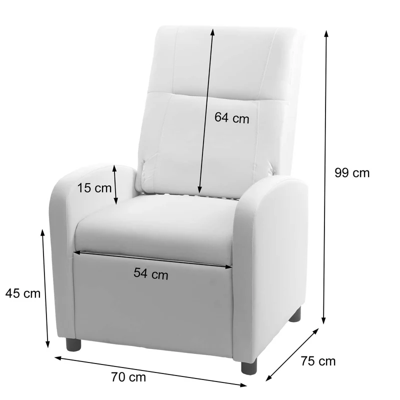 Fauteuil TV relax en synthétique dossier pliable 99x70x75cm blanc 04_0002006