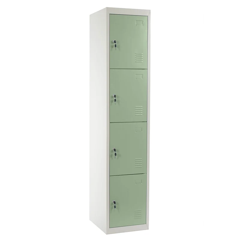 Caisson à tiroirs casier rangement bureau quatre portes verrouillables 180x38x45cm en métal vert 04_0001649