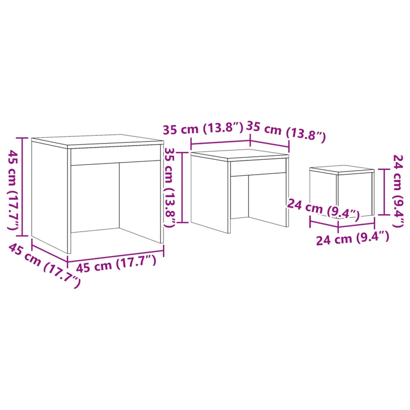 Lot de 2 tables d'appoint gigognes en bois d'ingénierie marron DEC032741