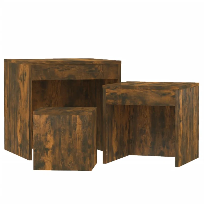 Lot de 3 tables d'appoint gigognes en bois d'ingénierie marron DEC032714