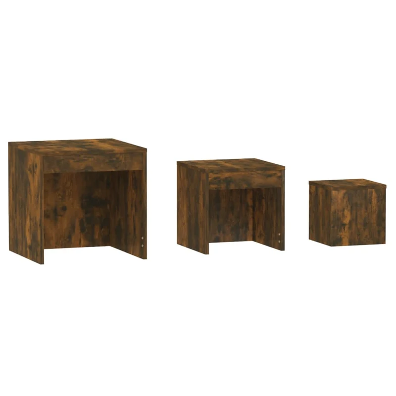 Lot de 3 tables d'appoint gigognes en bois d'ingénierie marron DEC032714