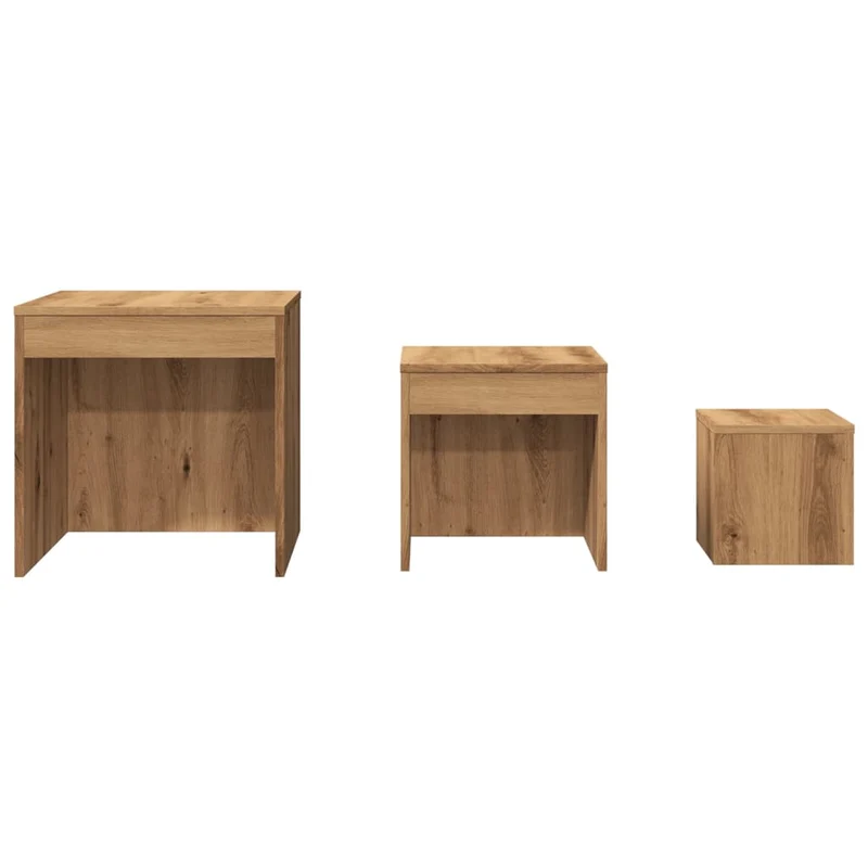 Lot de 3 tables d'appoint gigognes en bois d'ingénierie marron DEC032713