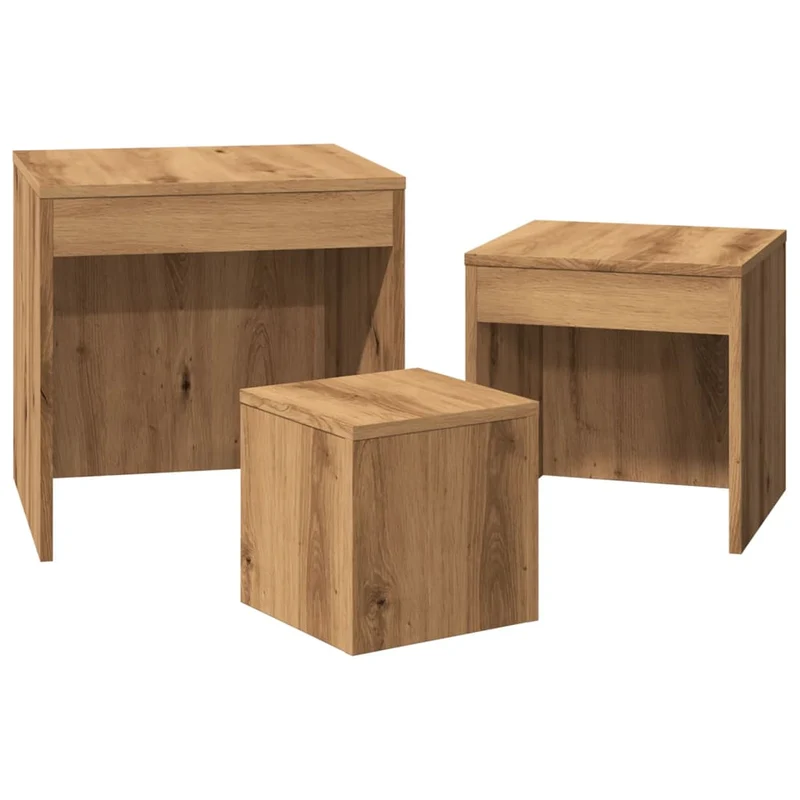 Lot de 3 tables d'appoint gigognes en bois d'ingénierie marron DEC032713