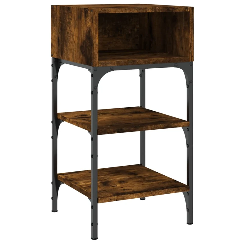 Lot de 2 tables de chevet avec compartiment et étagères 35 x 34,5 x 70 cm bois d’ingénierie marron et fer DEC035800
