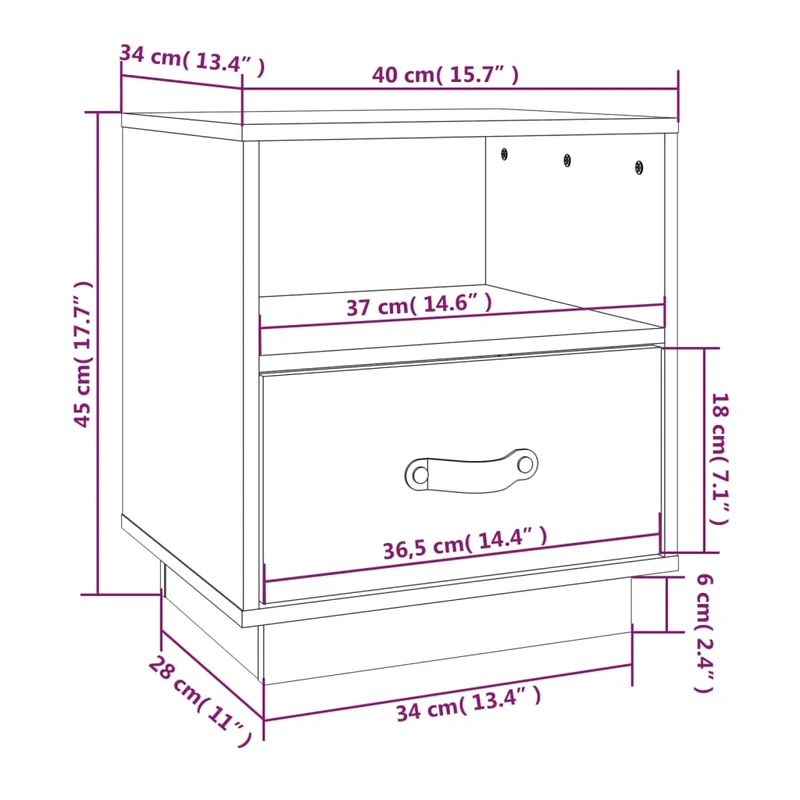 Lot de 2 tables de chevet avec tiroir et compartiment ouvert 40 x 34 x 45 cm bois de pin noir DEC035525