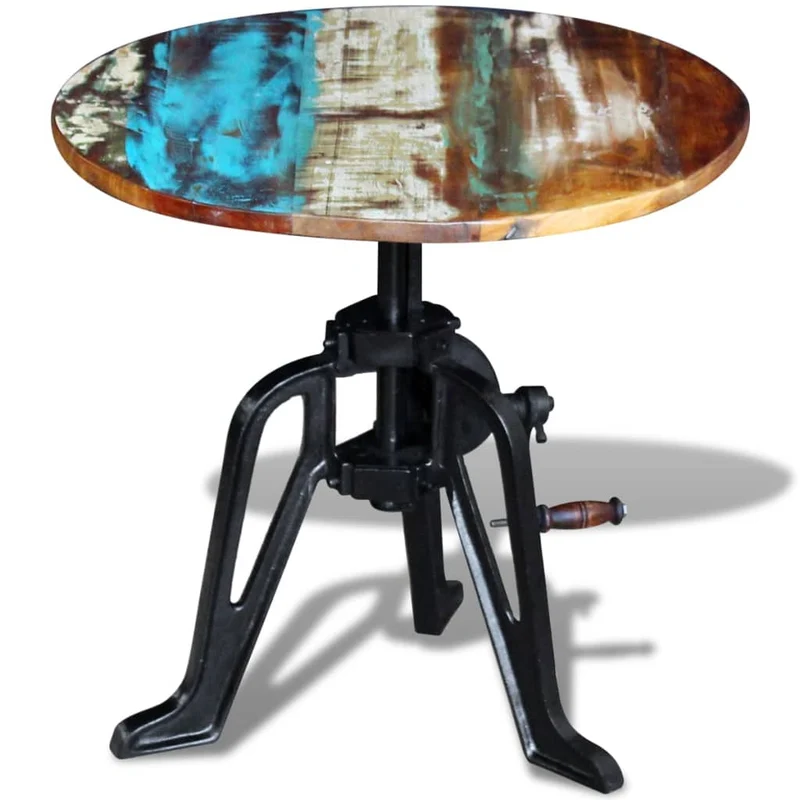 Table d'appoint style industriel en bois de récupération multicolore hauteur réglable 60 x (42-63)cm DEC031475