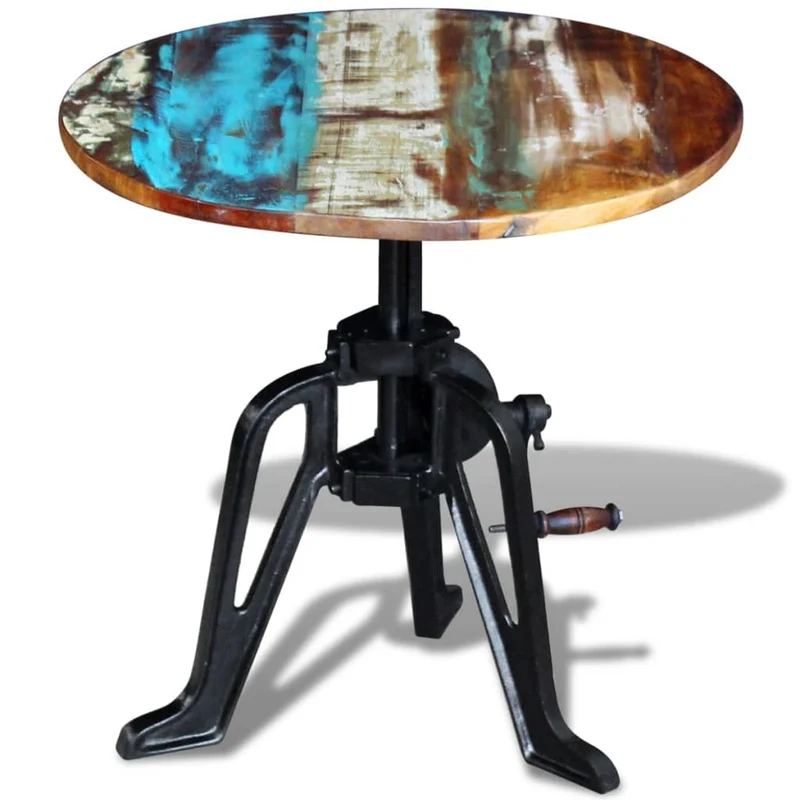 Table d'appoint style industriel en bois de récupération multicolore hauteur réglable 60 x (42-63)cm DEC031475