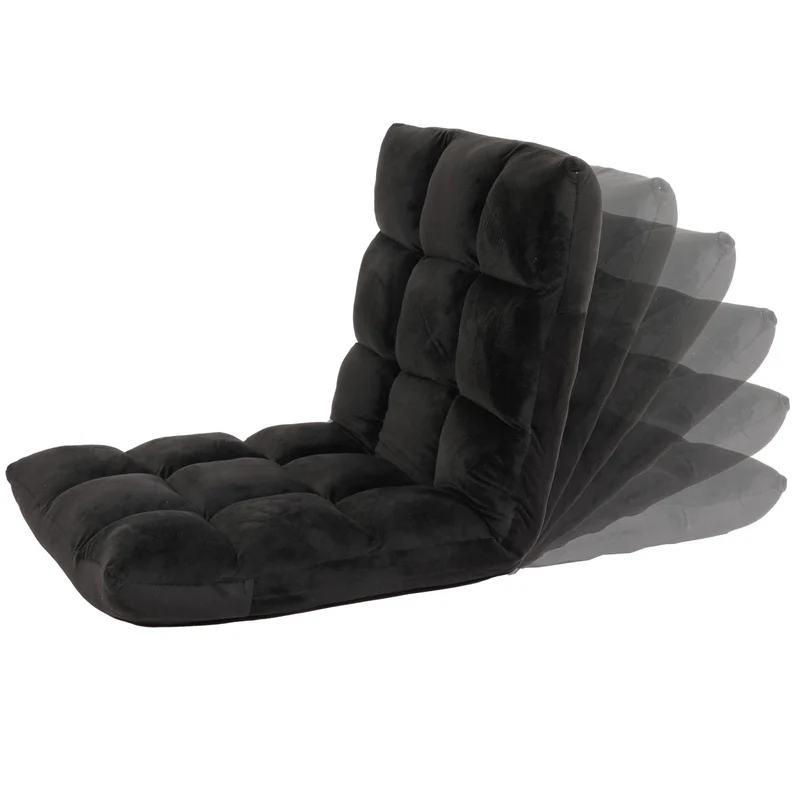 Chaise de sol coussin de sol dossier réglable sur 6 positions de relaxation cadre stable velours noir 04_0006365