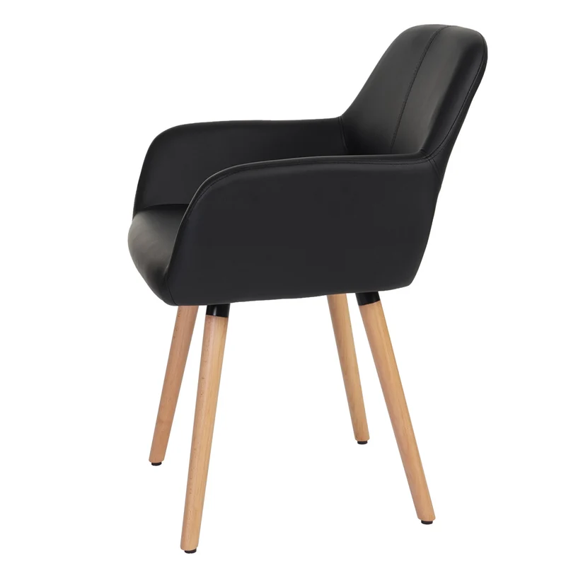 Chaise de salle à manger bureau visiteur design rétro en synthétique noir pied en bois clair 04_0002137